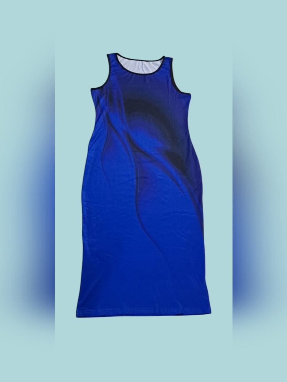 DENATER Elegant Blue Black Ombre Sleeveless Midi Fitted Dress Women Size Medium